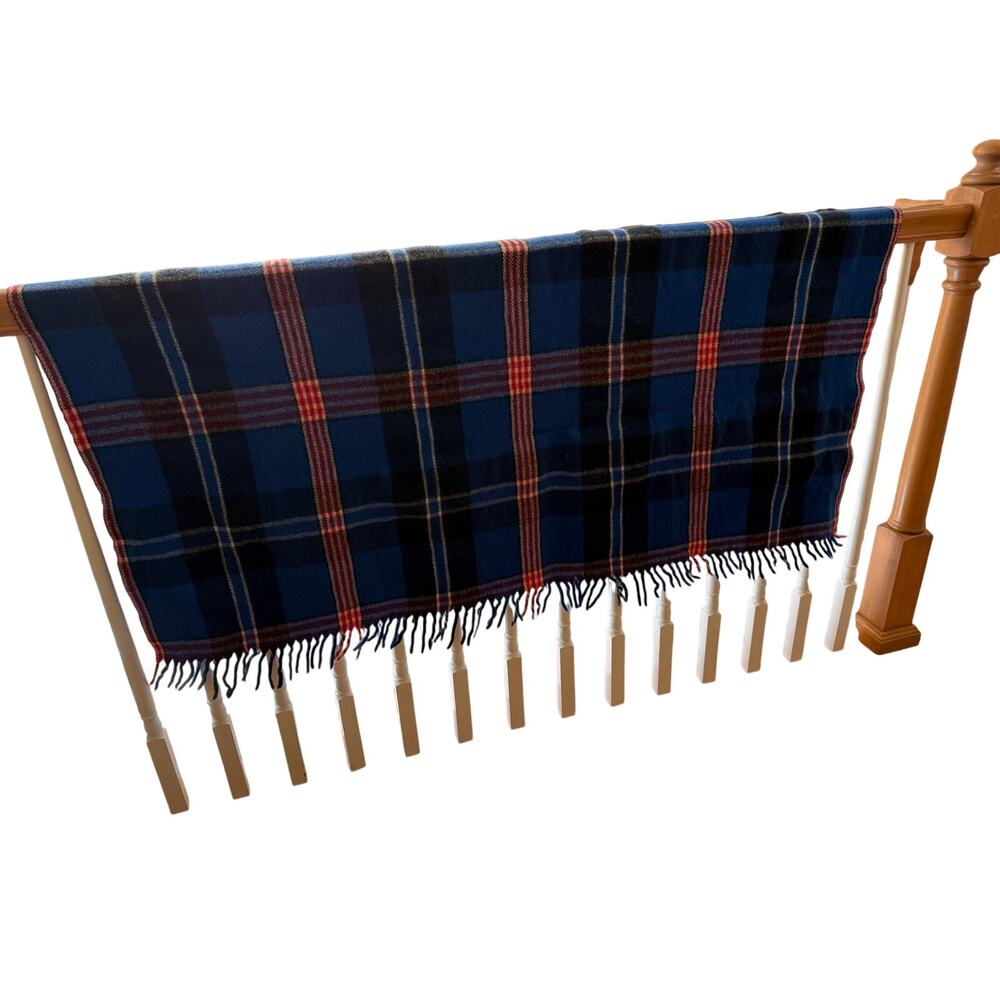 Wool Of The West Vintage Throw Plaid Virgin Wool Blanket Fringe 55 x 60 Cabin - Picture 4 of 4